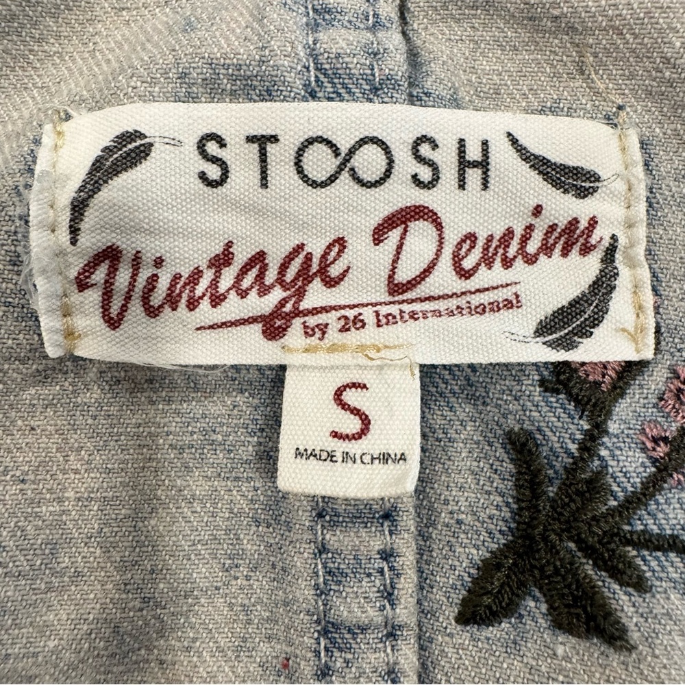Stoosh Vintage Denim by 26 International Embroidered Floral Vest Pink Flowers - Picture 2 of 10